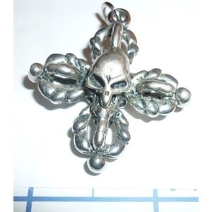 Vintage Dorje Tantric Magic Silver Double Vajra Pendant Vishvavajra Amulet Skull